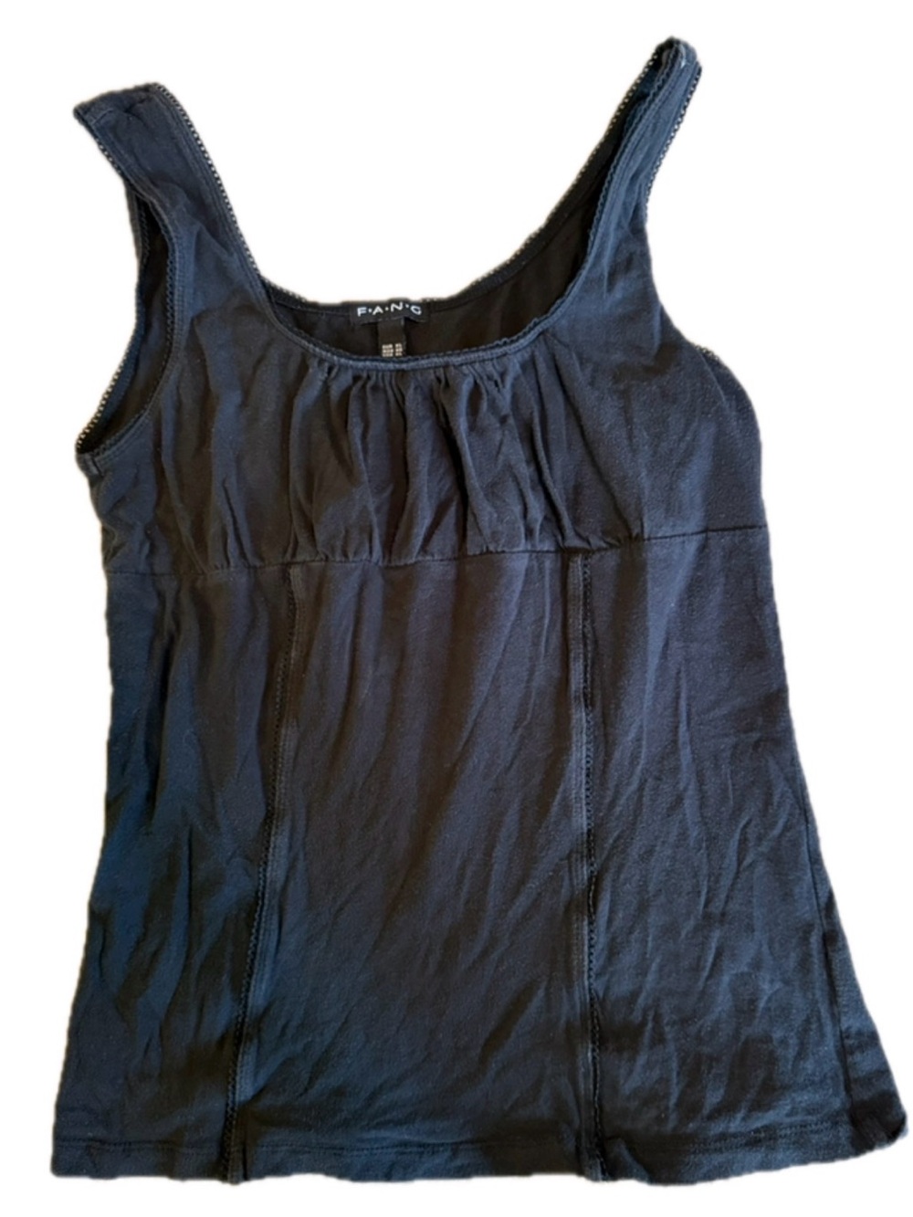 FANG Black Ruched Scoop Neck Tank Top